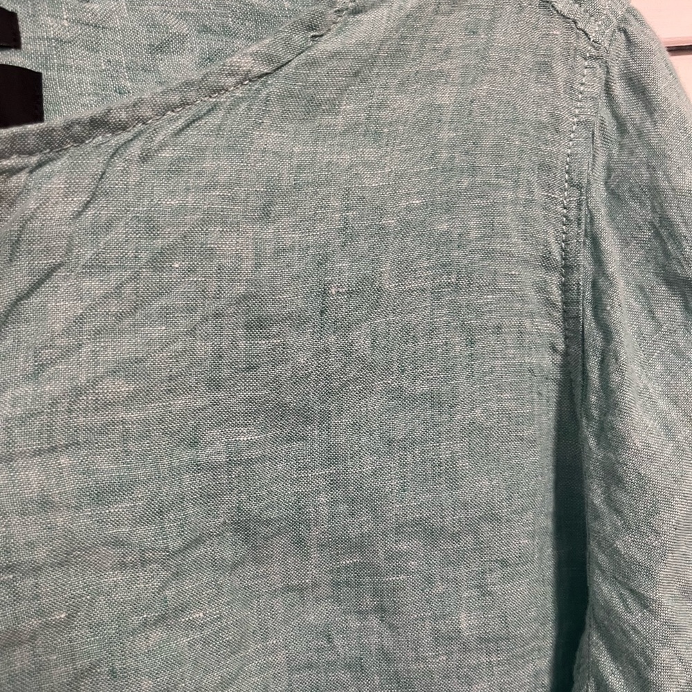 Tahari 100% Linen Tunic Shirt Seafoam Light Blue Green - Picture 6 of 6